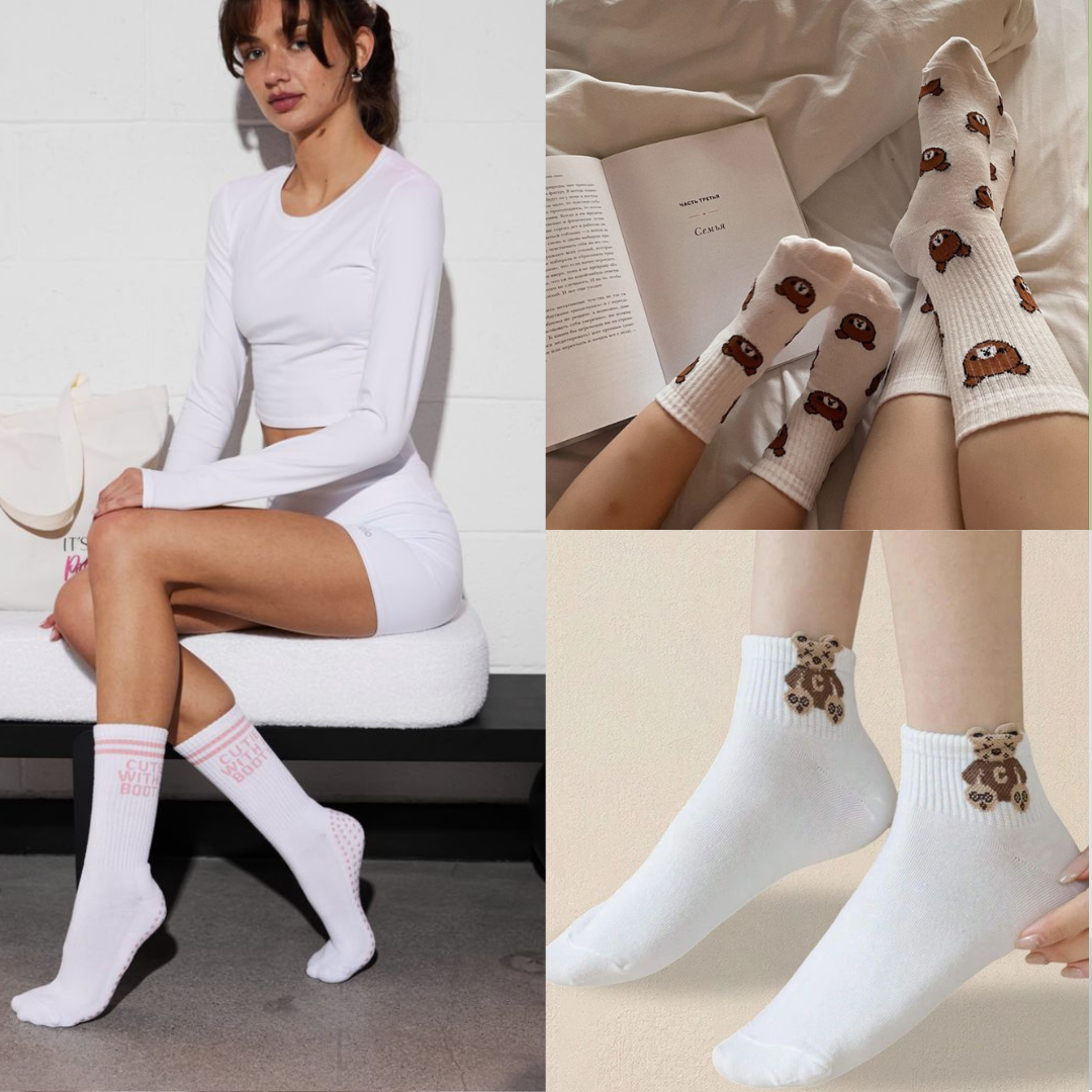 Women’s Cartoon Teddy Bear Ankle Socks – 5/10/20 Pairs Set