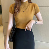 Elegant Summer Knit Turtleneck Blouse – Slim Fit Chic