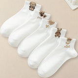 Women’s Cartoon Teddy Bear Ankle Socks – 5/10/20 Pairs Set