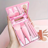 Portable 5-in-1 Travel Makeup Brush Set with Mirror