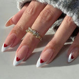 24-Piece French Tip Press-On Nails – Elegant White Square with Heart Accent