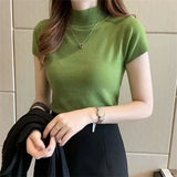 Elegant Summer Knit Turtleneck Blouse – Slim Fit Chic