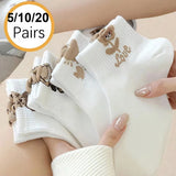 Women’s Cartoon Teddy Bear Ankle Socks – 5/10/20 Pairs Set