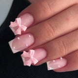 24-Piece French Tip Press-On Nails – Elegant White Square with Heart Accent