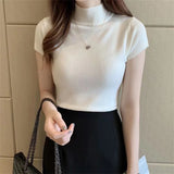 Elegant Summer Knit Turtleneck Blouse – Slim Fit Chic