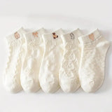 Women’s Cartoon Teddy Bear Ankle Socks – 5/10/20 Pairs Set
