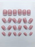 24-Piece French Tip Press-On Nails – Elegant White Square with Heart Accent