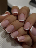 24-Piece French Tip Press-On Nails – Elegant White Square with Heart Accent