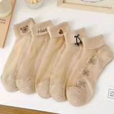 Women’s Cartoon Teddy Bear Ankle Socks – 5/10/20 Pairs Set