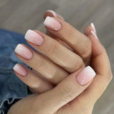 24-Piece French Tip Press-On Nails – Elegant White Square with Heart Accent