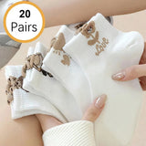 Women’s Cartoon Teddy Bear Ankle Socks – 5/10/20 Pairs Set