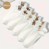 Women’s Cartoon Teddy Bear Ankle Socks – 5/10/20 Pairs Set