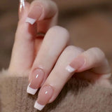 24-Piece French Tip Press-On Nails – Elegant White Square with Heart Accent
