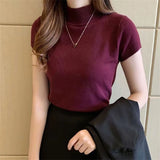 Elegant Summer Knit Turtleneck Blouse – Slim Fit Chic