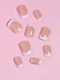 24-Piece French Tip Press-On Nails – Elegant White Square with Heart Accent