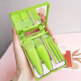 Portable 5-in-1 Travel Makeup Brush Set with Mirror