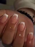 24-Piece French Tip Press-On Nails – Elegant White Square with Heart Accent