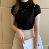 Elegant Summer Knit Turtleneck Blouse – Slim Fit Chic