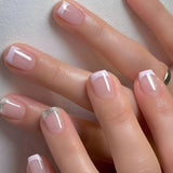 24-Piece French Tip Press-On Nails – Elegant White Square with Heart Accent