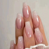 24-Piece French Tip Press-On Nails – Elegant White Square with Heart Accent