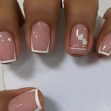 24-Piece French Tip Press-On Nails – Elegant White Square with Heart Accent