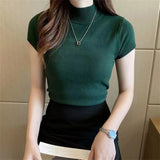 Elegant Summer Knit Turtleneck Blouse – Slim Fit Chic