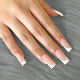 24-Piece French Tip Press-On Nails – Elegant White Square with Heart Accent
