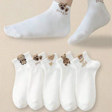 Women’s Cartoon Teddy Bear Ankle Socks – 5/10/20 Pairs Set