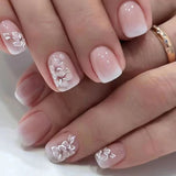 24-Piece French Tip Press-On Nails – Elegant White Square with Heart Accent