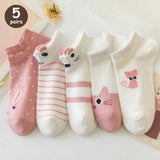 Women’s Cartoon Teddy Bear Ankle Socks – 5/10/20 Pairs Set